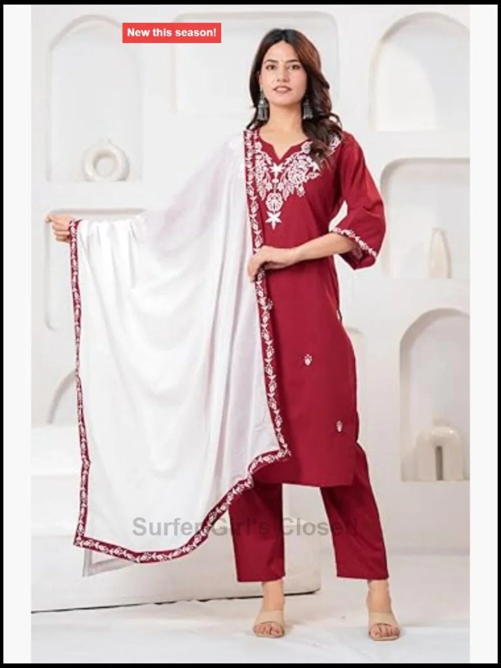 Cotton Straight Kurta Pant Set with Dupatta Embroidered Ethnic Festive Wear